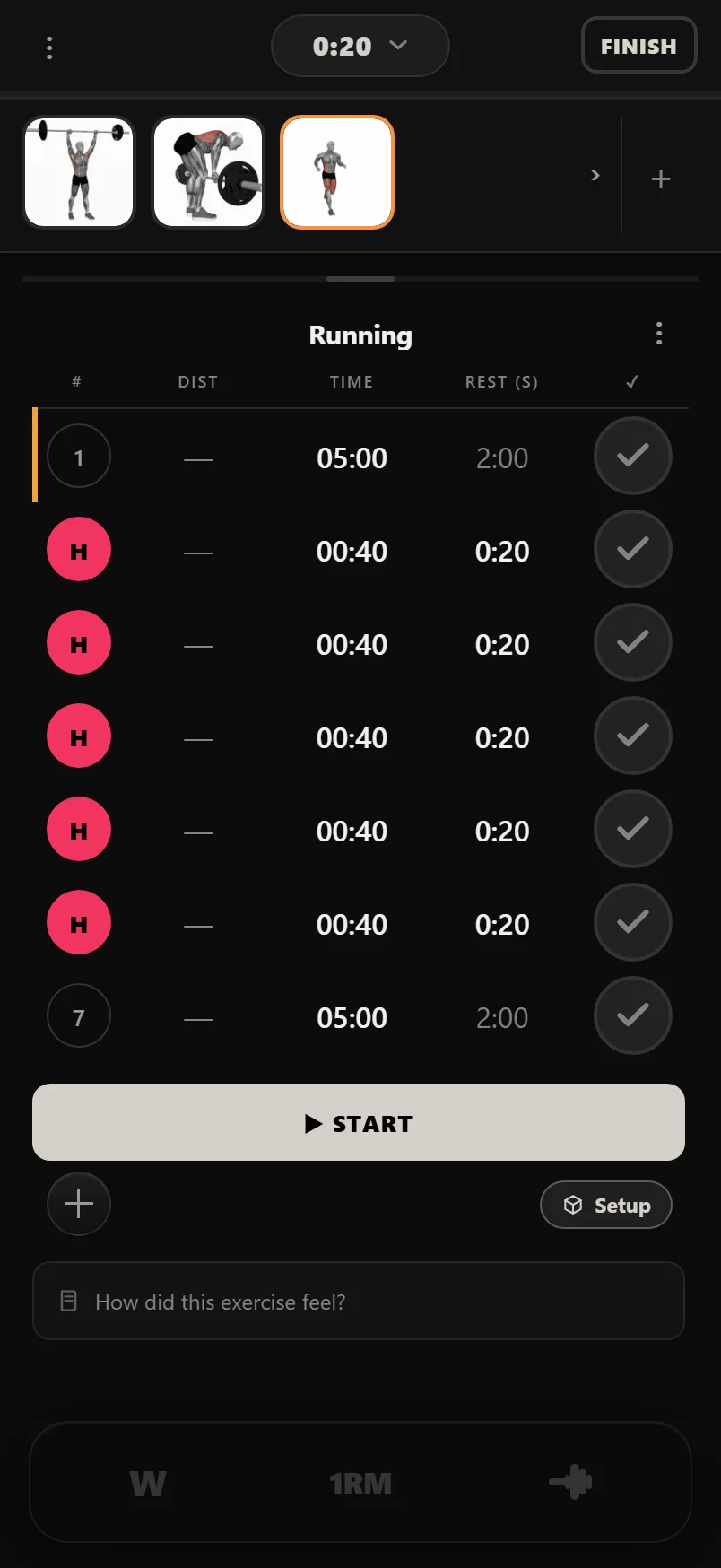 A cardio exercise in the logger with a steady warm-up set, five HIIT rounds and a steady cool-down