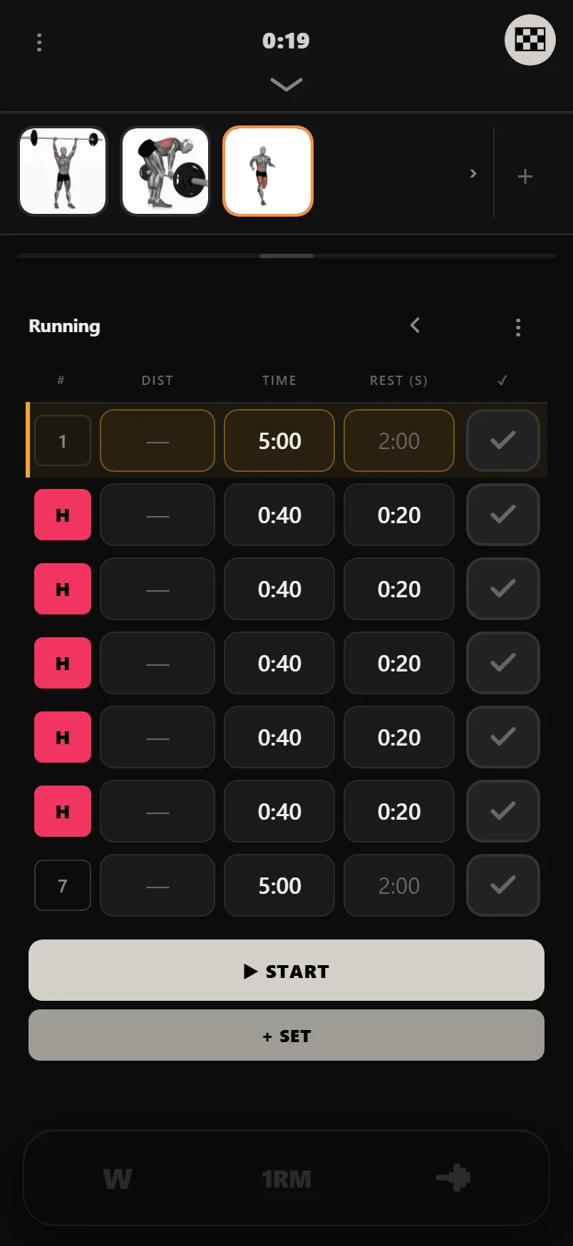 A cardio exercise in the logger with a steady warm-up set, five HIIT rounds and a steady cool-down