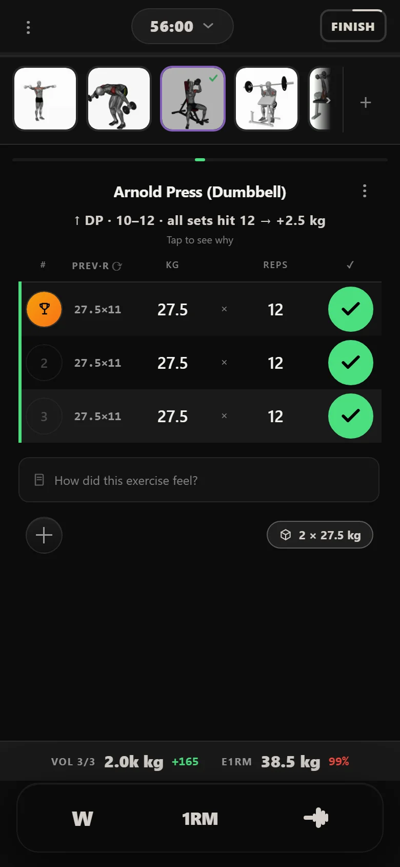 Durata logger showing a double-progression rule chip on an evening pump lift