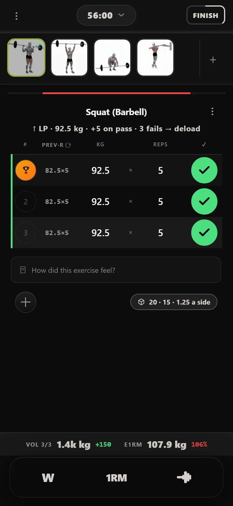 Durata logger: the squat at 92.5 kg on the last session of the block