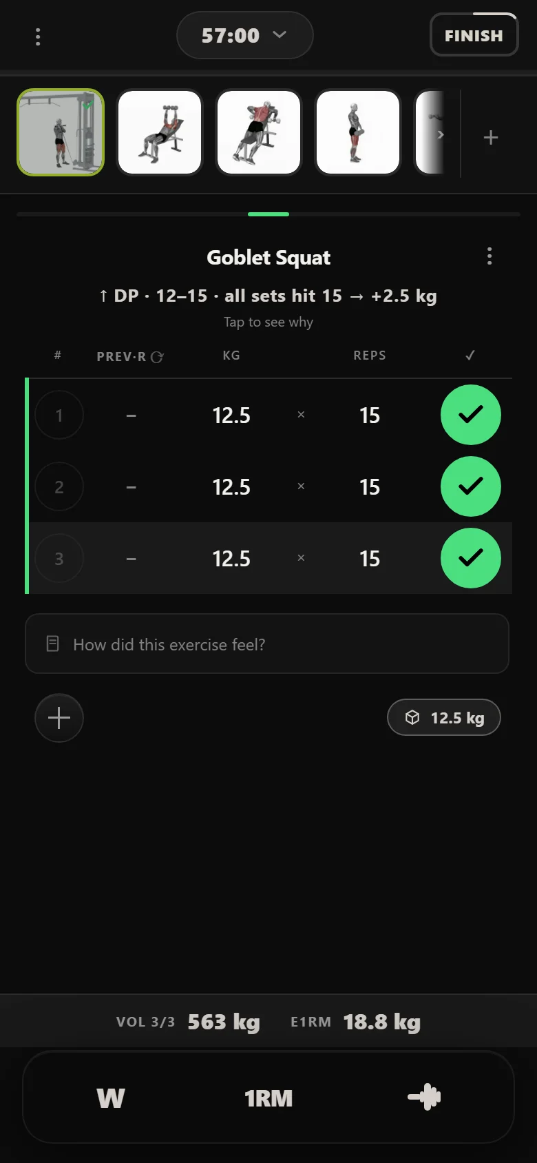 Durata logger: Goblet Squat at 12.5 kg