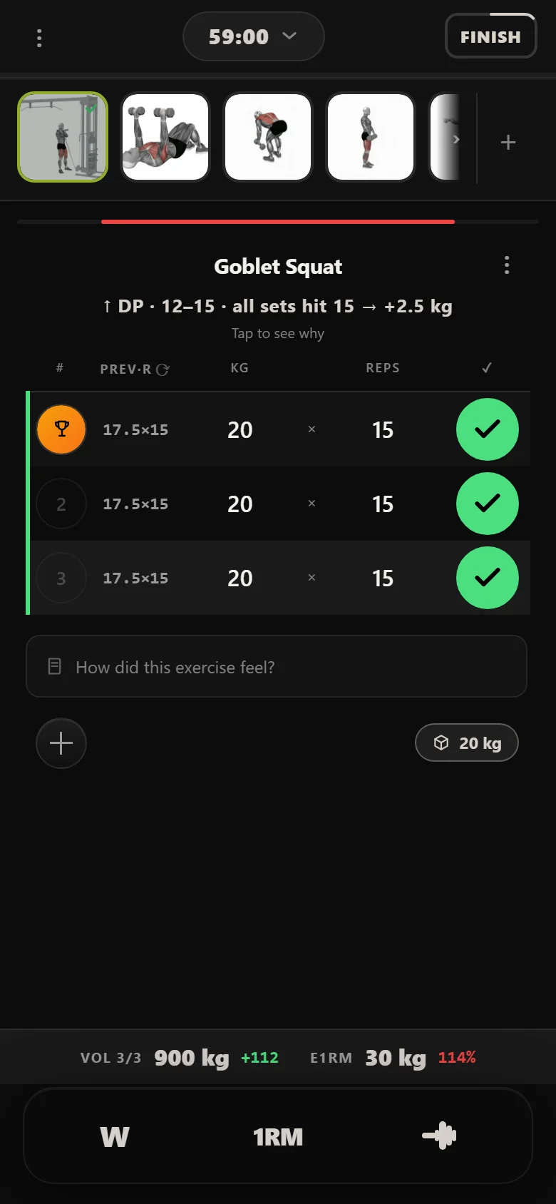 Durata logger: Goblet Squat at 20 kg