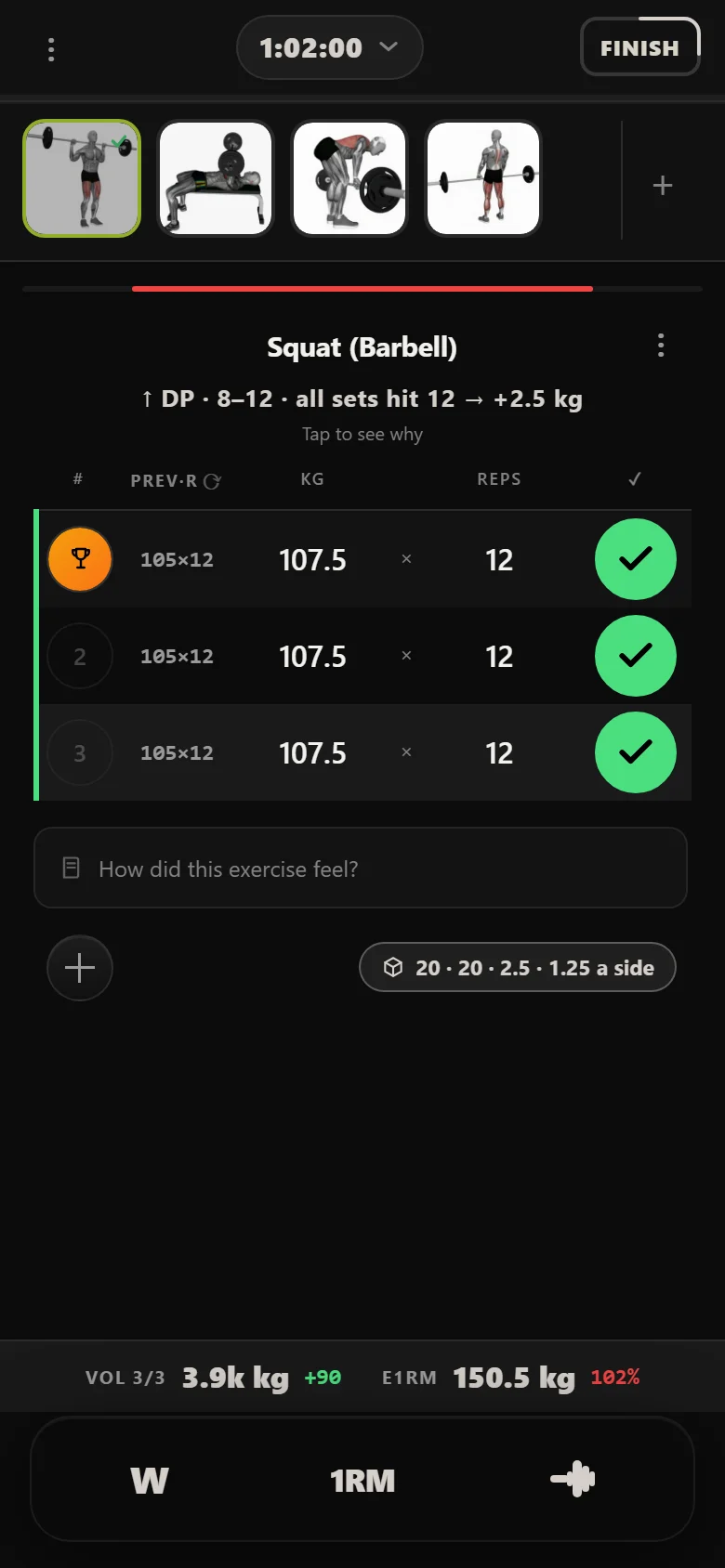 28-Day Shred squat at 107.5 kg on the last session of the block in Durata