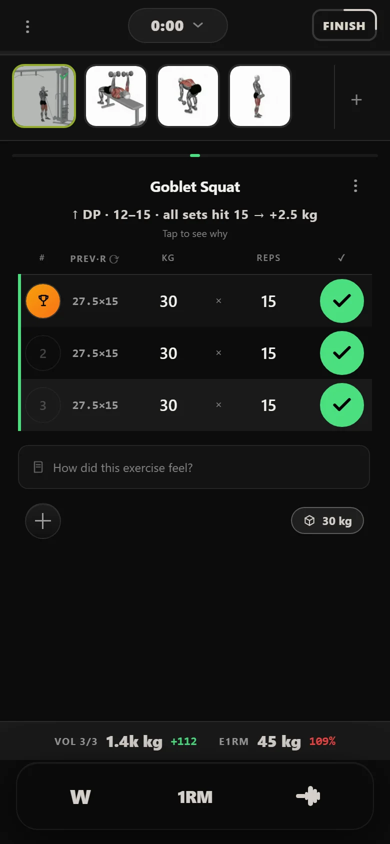 Goblet Squat at 30 kg on the last session of the run in Durata