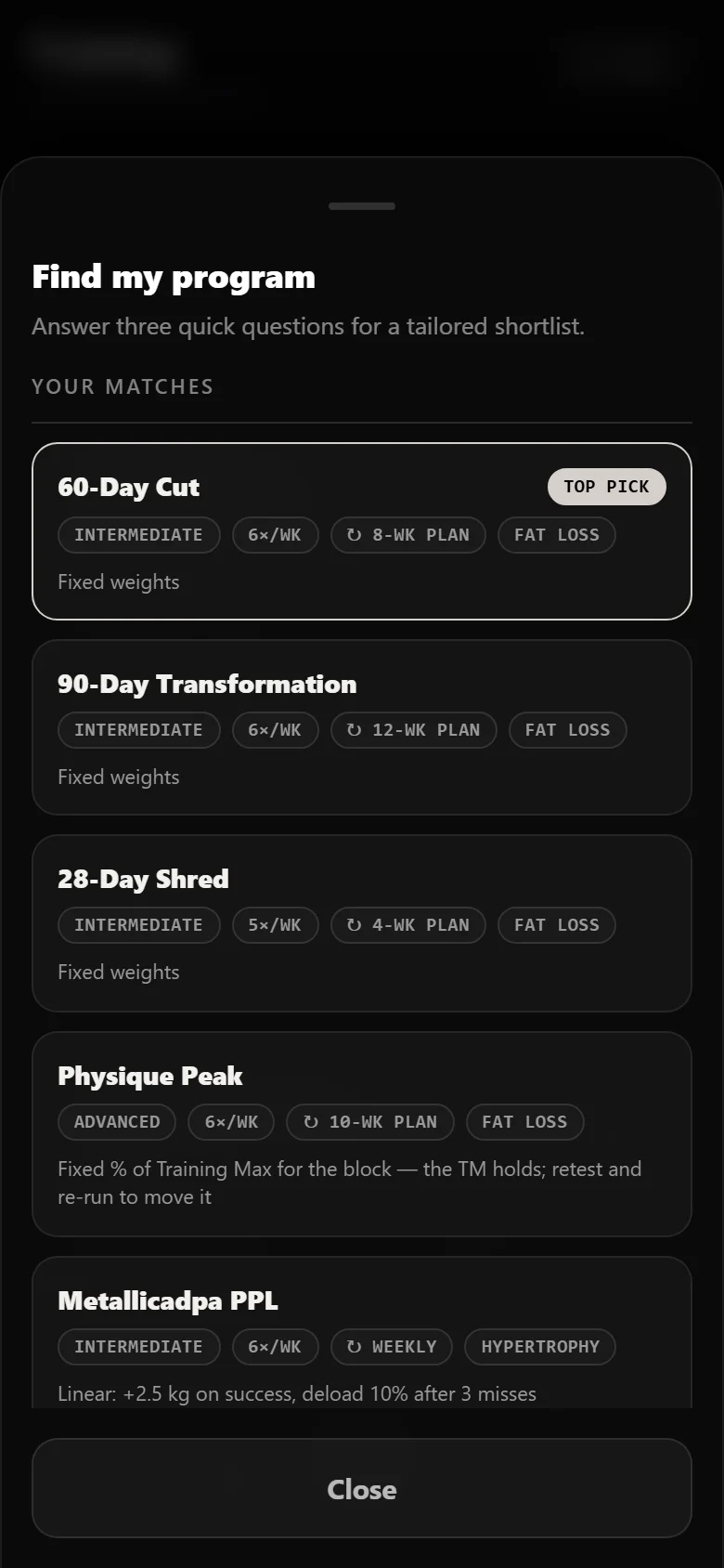 Durata finder results with the 60-Day Cut as the top match