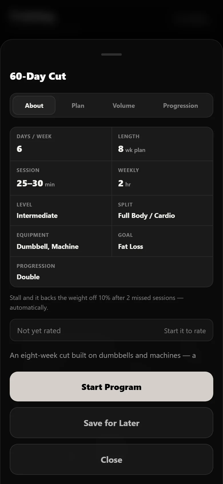 The 60-Day Cut program page in Durata