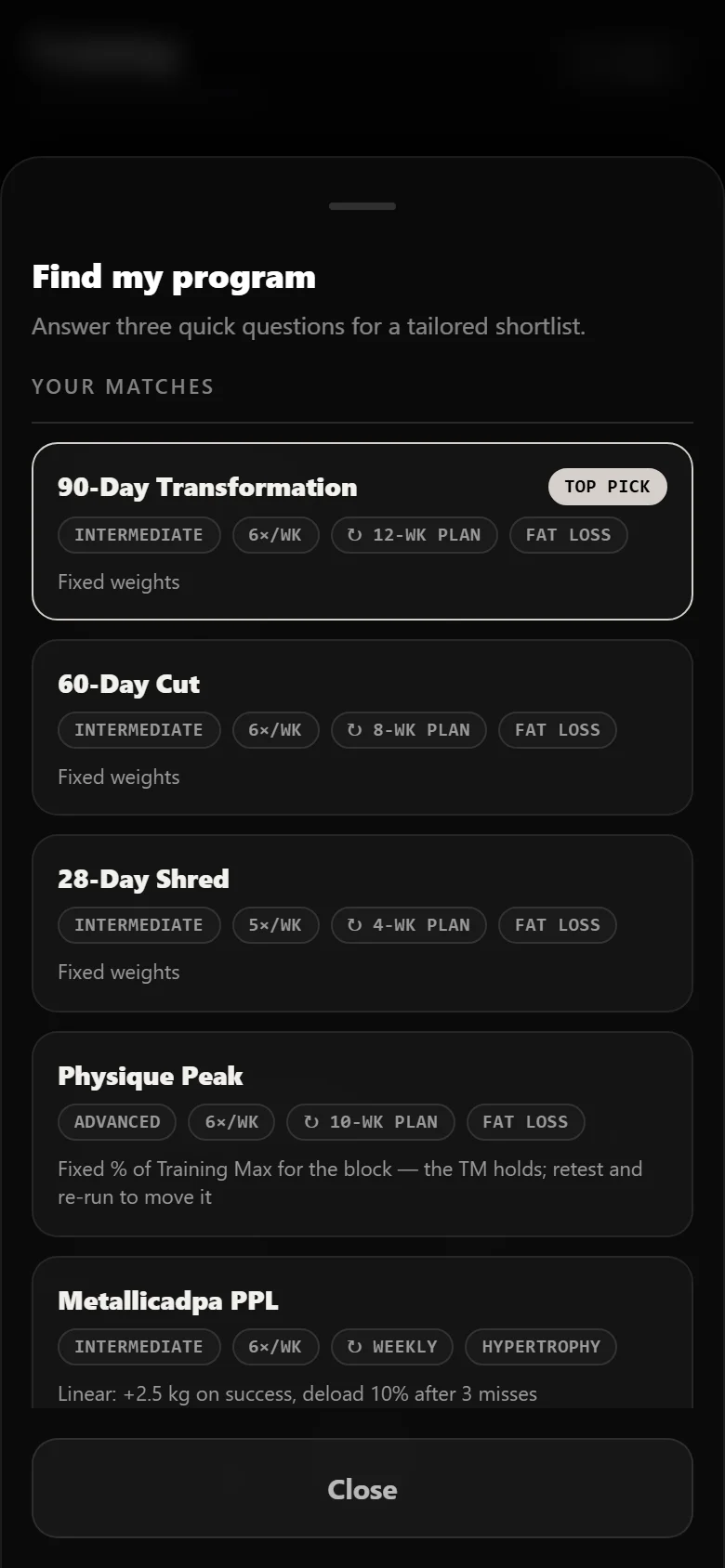 Durata finder results with the 90-Day Transformation as the top match