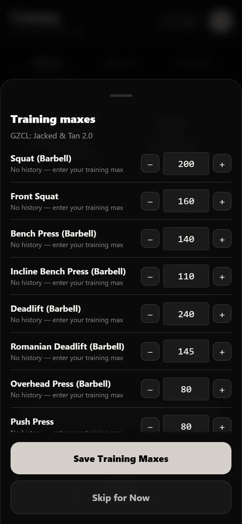 Durata training max entry screen for GZCL: Jacked and Tan 2.0