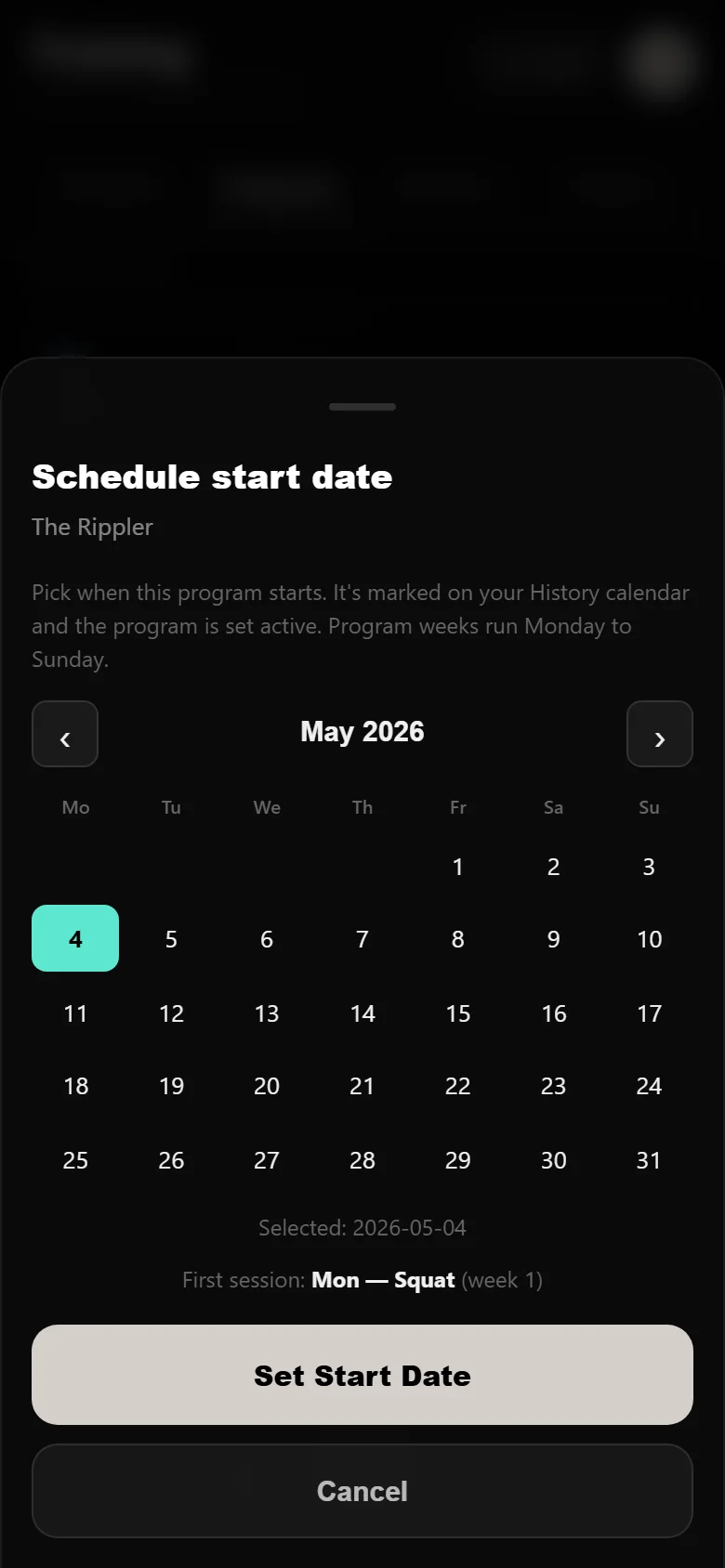 Scheduling The Rippler start date on the Durata calendar