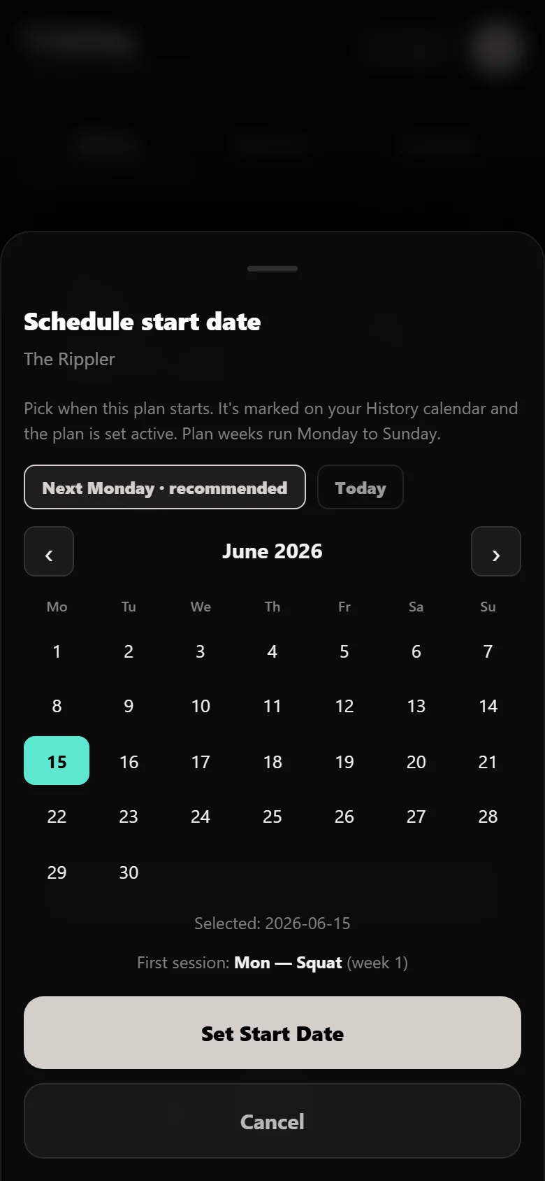 Scheduling The Rippler start date on the Durata calendar
