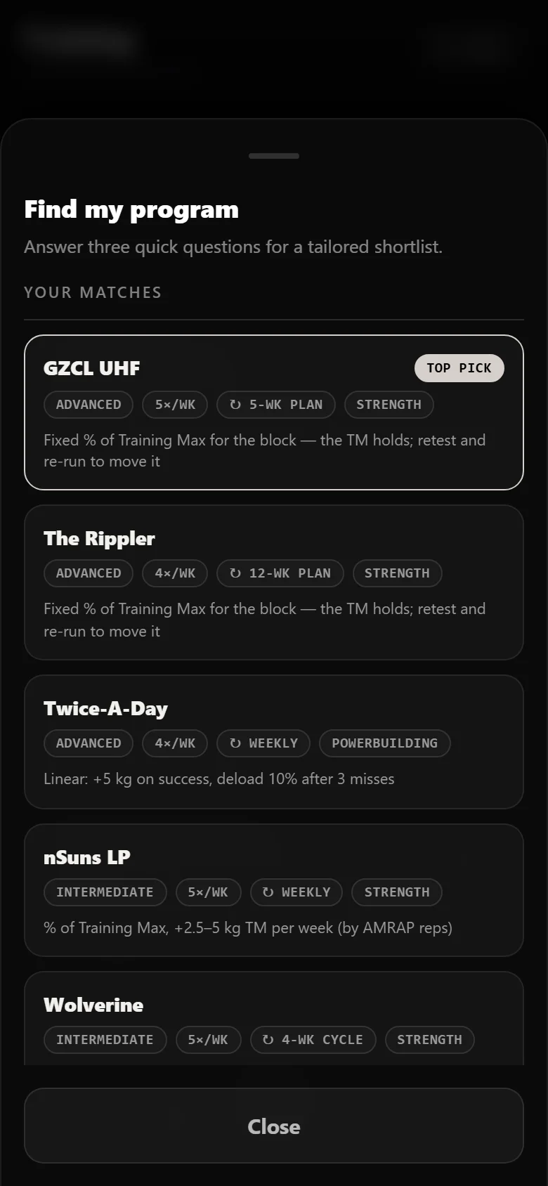 Durata finder results with GZCL UHF as the top match