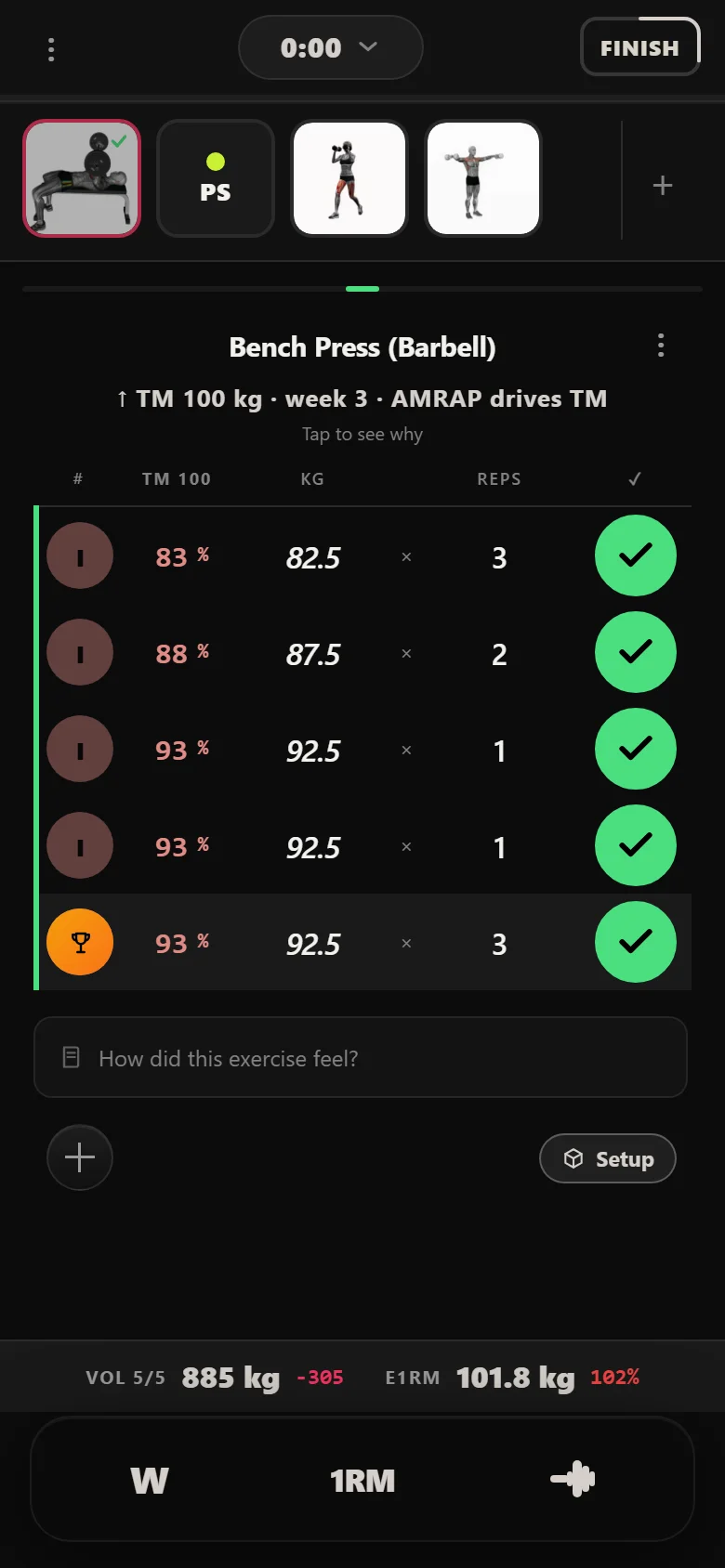 Week 3 of GZCL UHF in Durata, bench press ramping 3-2-1-1-1