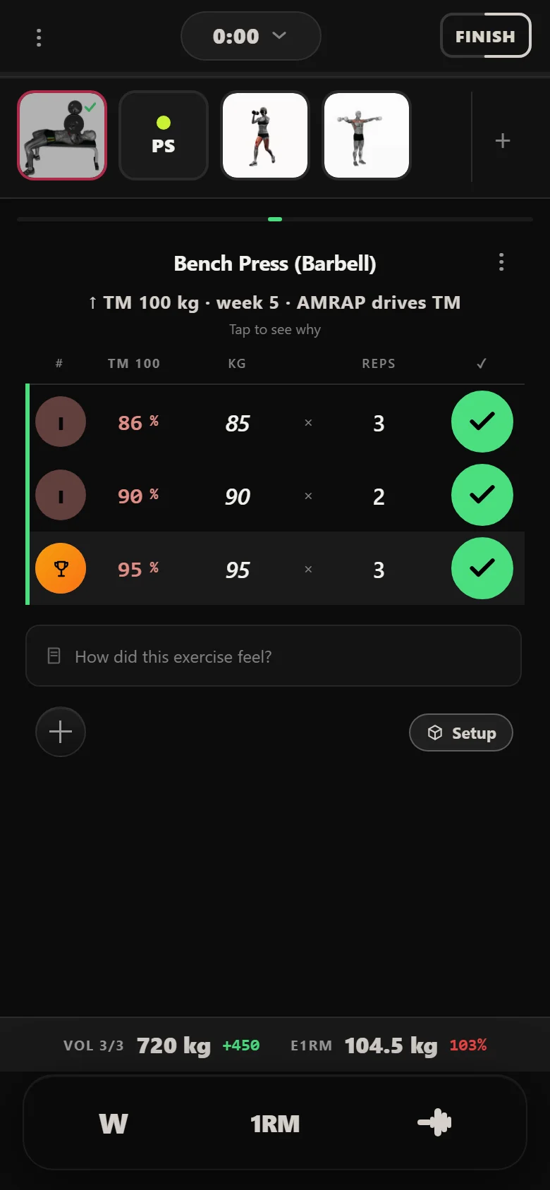 Week 5 of GZCL UHF in Durata, ramping to a single at 95 kg