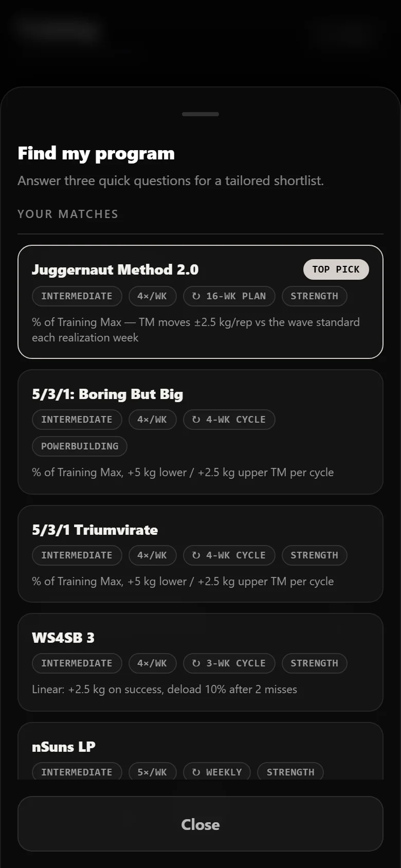 Durata finder results with Juggernaut Method 2.0 as a match
