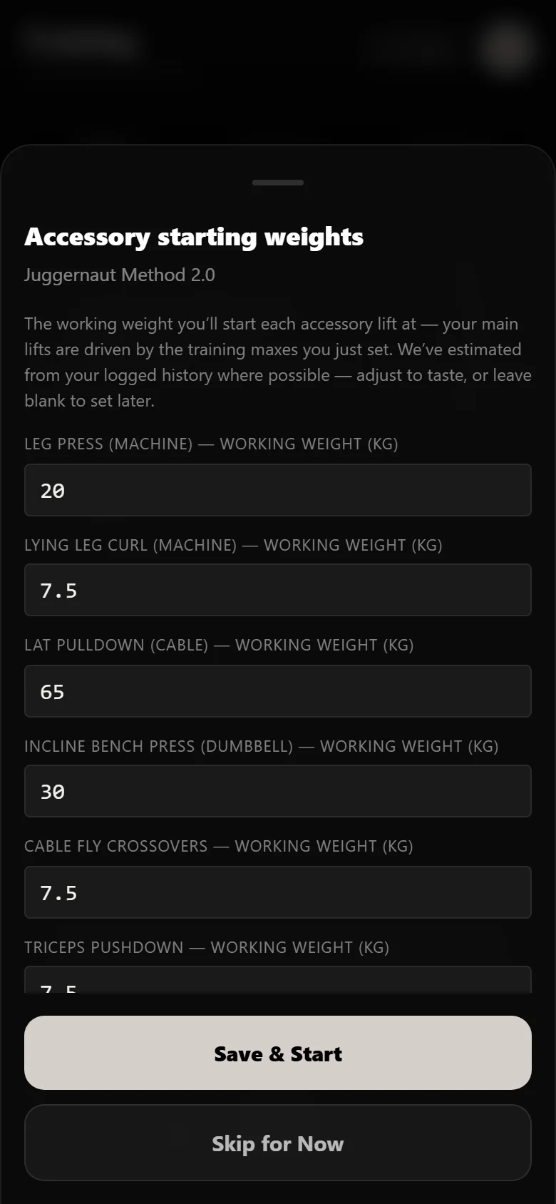 Setting assistance-lift starting weights when beginning Juggernaut Method 2.0 in Durata