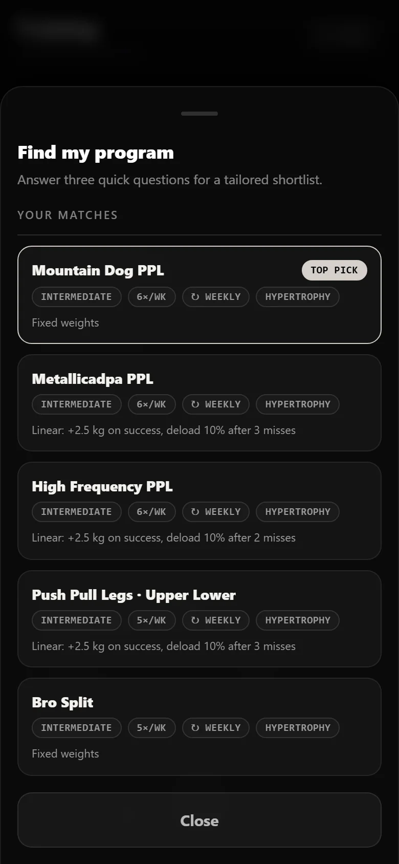 Durata finder results with Mountain Dog PPL as the top match