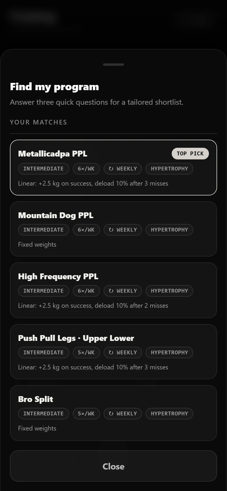 Durata program finder results with Metallicadpa PPL as the top match