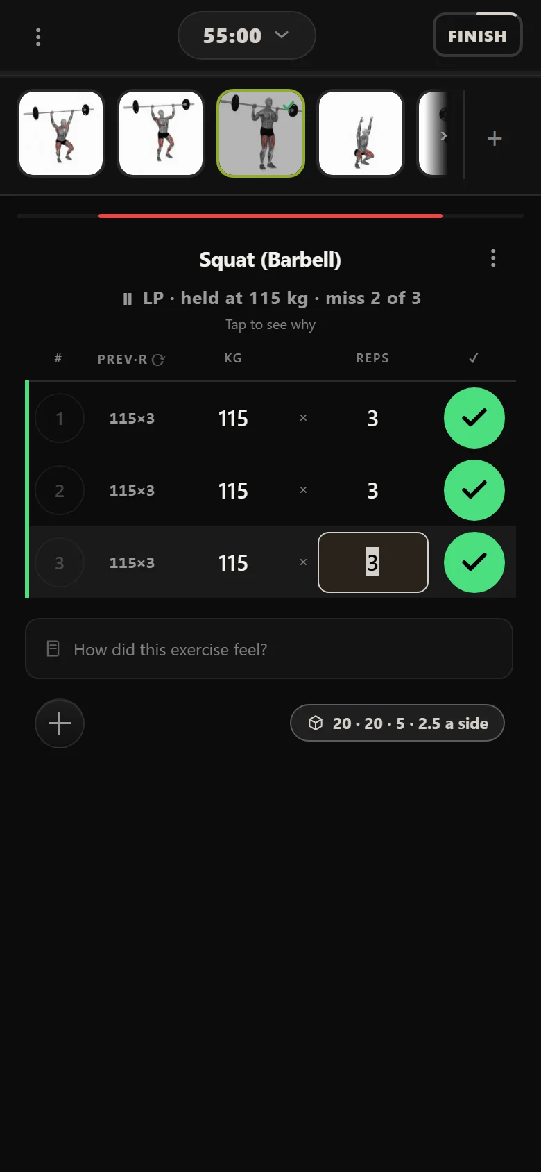 A missed back squat session in Durata at 115 kg during an Olympic block
