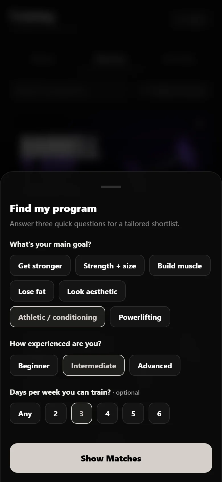 Durata find-my-program quiz with the answers filled in