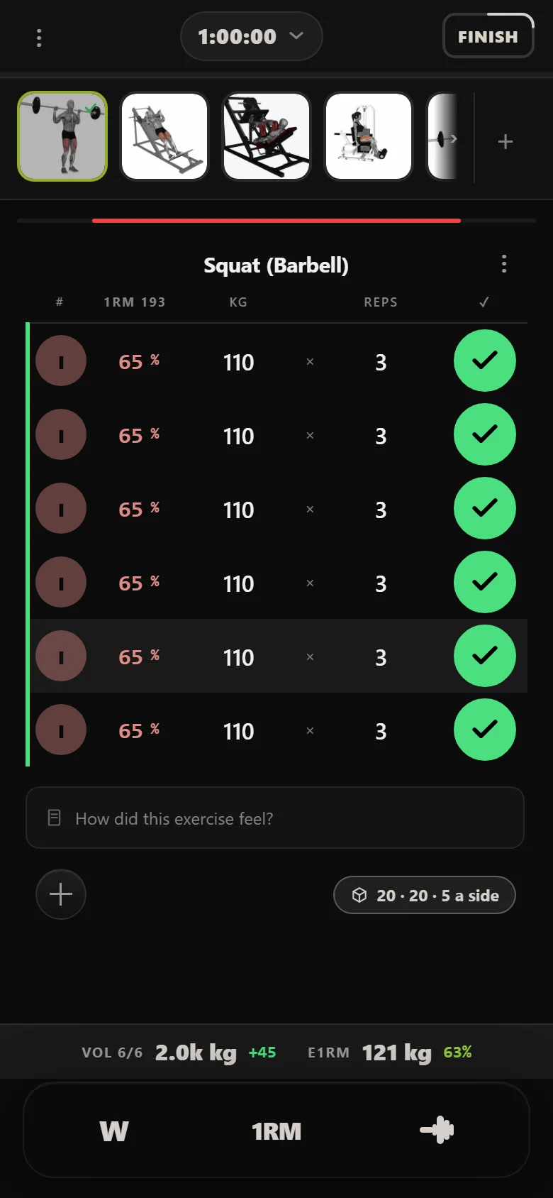 Durata logger: PHAT speed squats at 110 kg