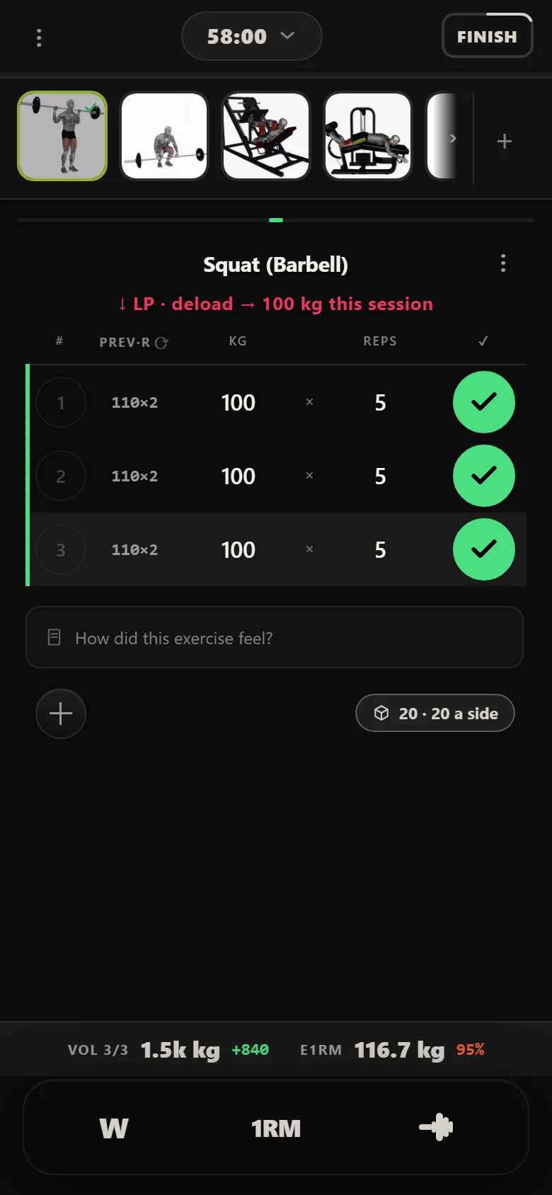 Durata cutting the PHUL squat from 110 kg to 100 kg after two missed sessions