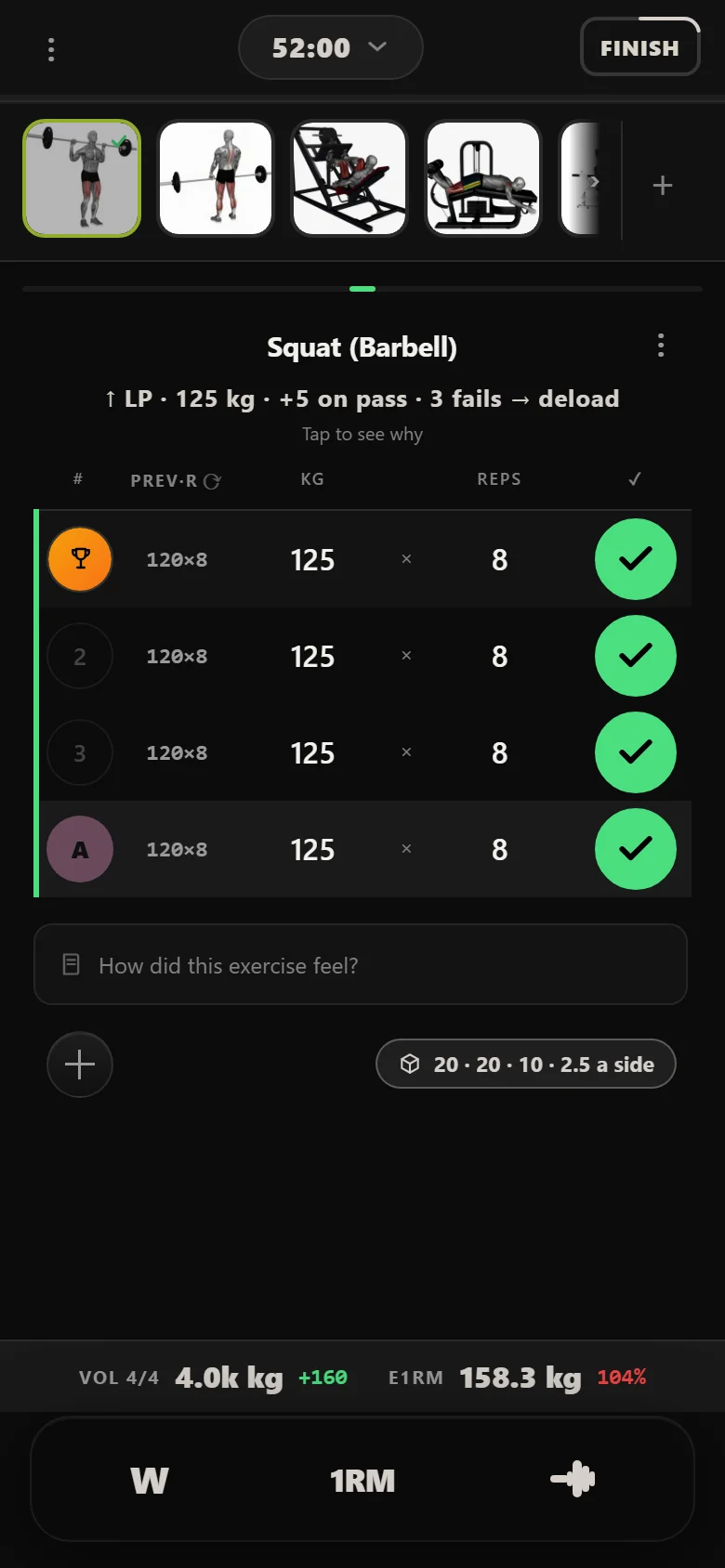 Squat at 125 kg six weeks later