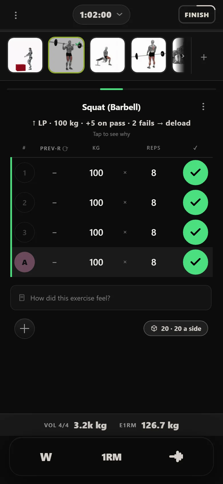 WS4SB 3 max-effort back squat in Durata at 100 kg